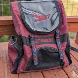Vintage Speedo Large Blue Backpack Book Bag Swim Bag Sports 1990s Tribal Straps